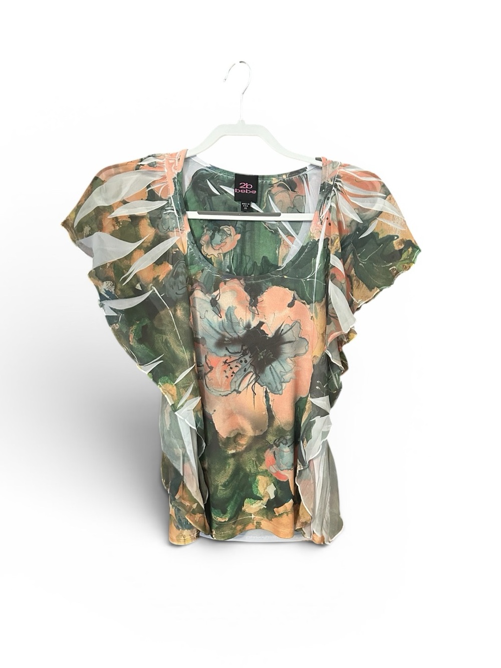Bebe Y2K Batwing Ruffle Floral Print Top XS